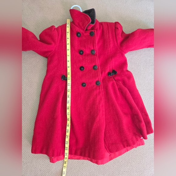 Stephanie Mathews Kids Red Wool Coat SIze 6 Black Trim Button Front Pea Coat - Picture 7 of 15
